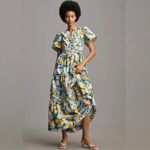 Anthropologie Somerset dress Iris blue with lemons XSP